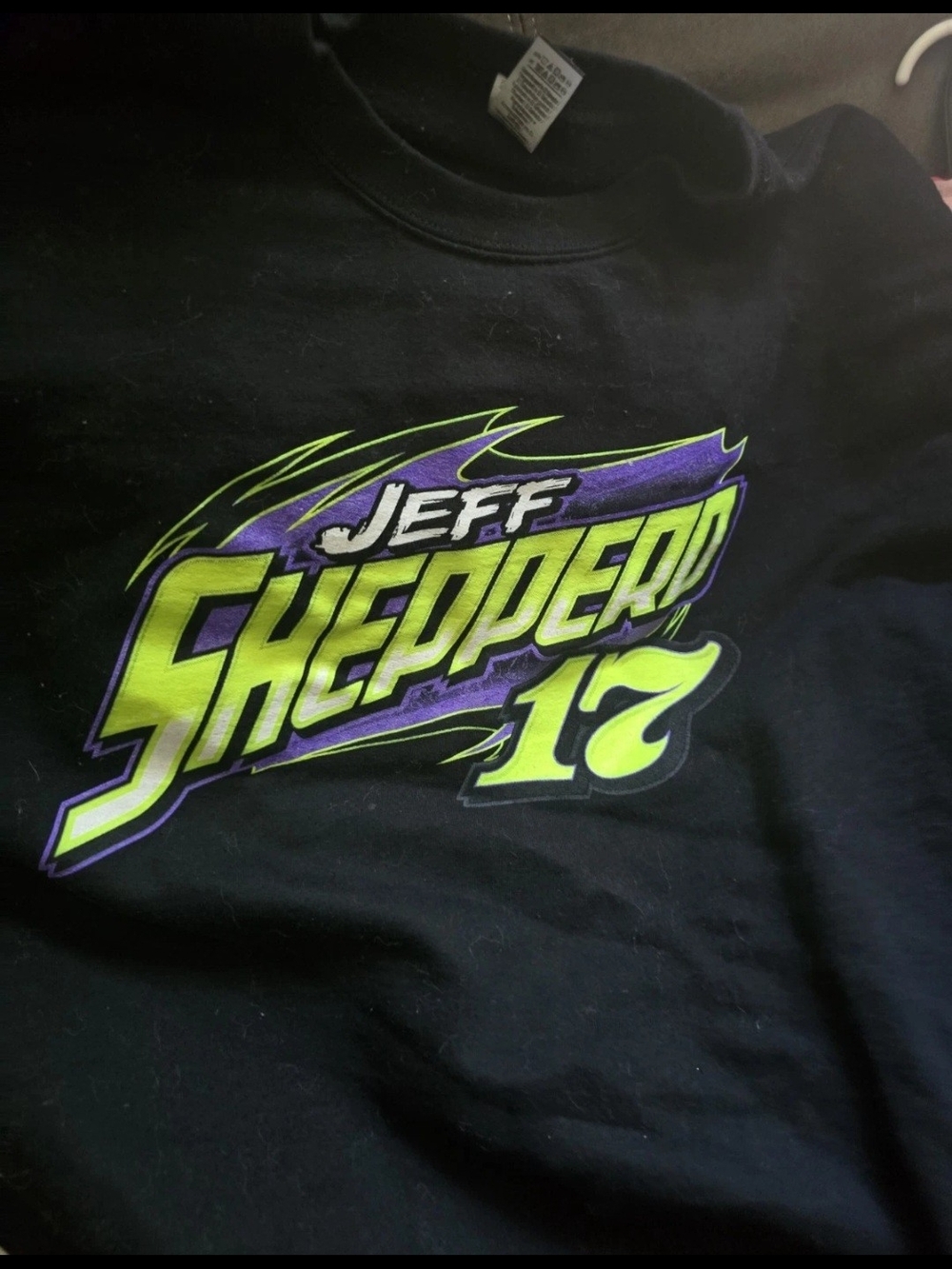 Jeff Shepperd Sweat Shirt Black with Neon Green & Purple